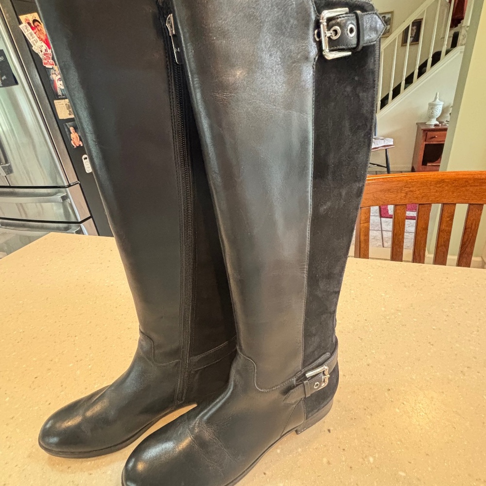 Marc Fisher Damsel Black Leather and Suede Knee High Boots 8.5